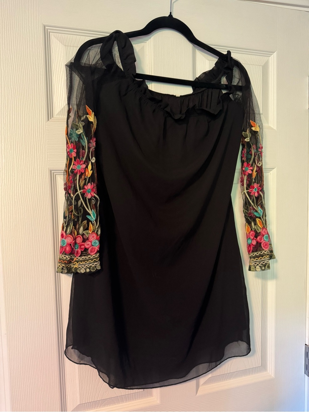 Black Dress with Colorful Embroidered Sleeves